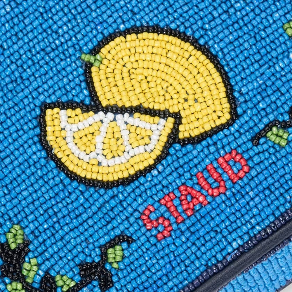 STAUD BEADED TOMMY BAG STAUDINES BLACK BLUE - Picture 2 of 7